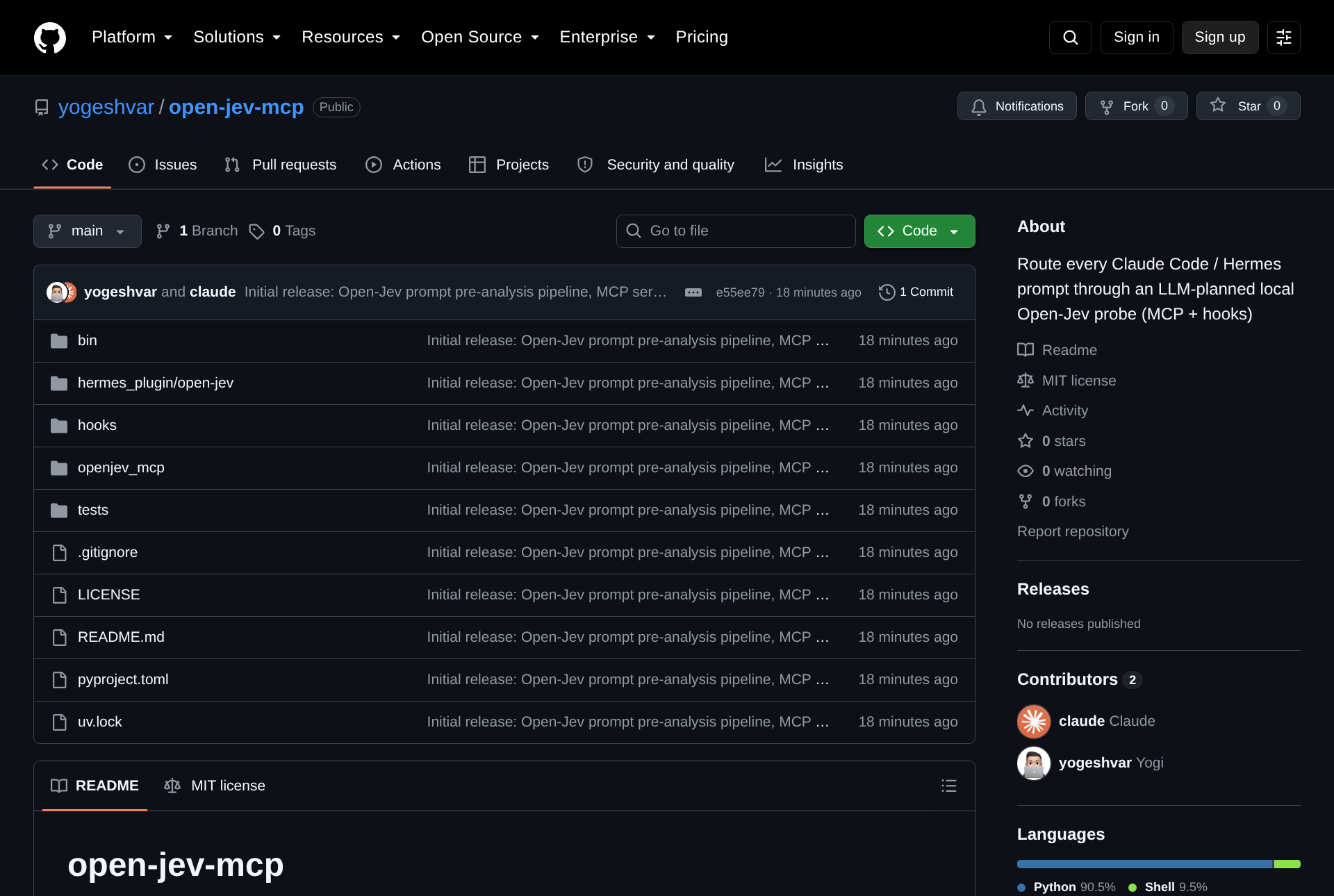 The open-jev-mcp repository on GitHub